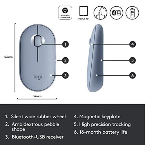 Logitech Pebble M350 Modern, Slim, and Silent Wireless and Bluetooth® Mouse - Blue - MoreShopping - PC Mouses - Logitech